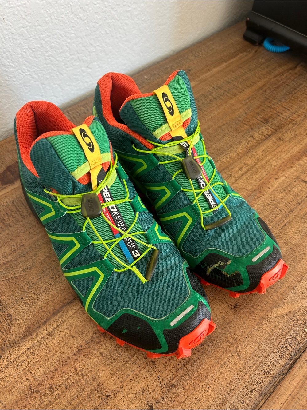 Salomon Trail Runners in Green, Orange & Yellow Speedcross 3